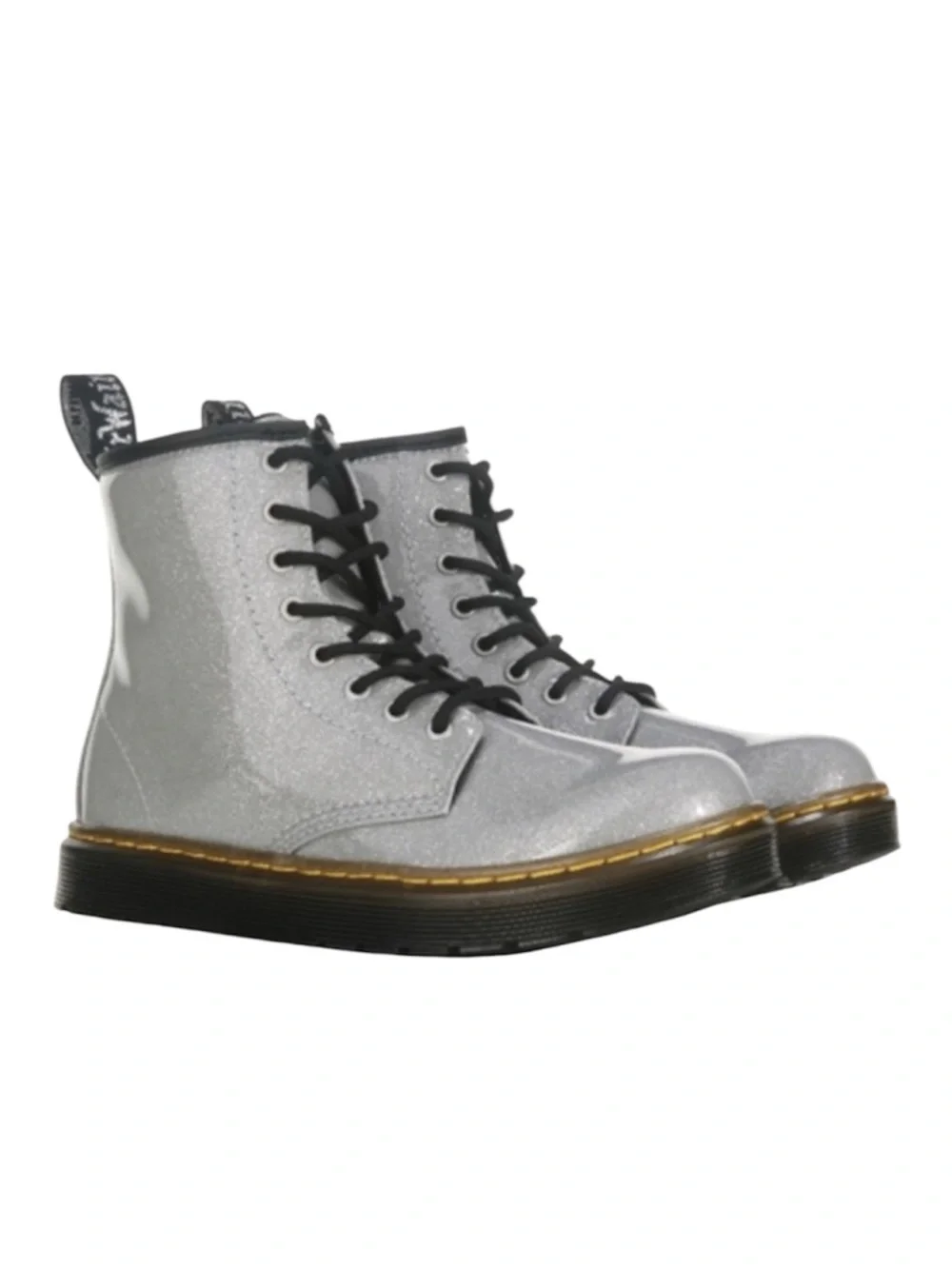 Dr Martens Docs Zavala J Combat Boots in Silver Glitter Sz 2